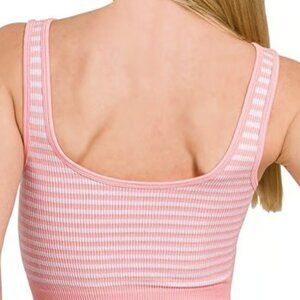 M/L- ZENANASeamless Striped Keyhole Cutout Bra Tank Top	 S/M- ZENANASeamless Str